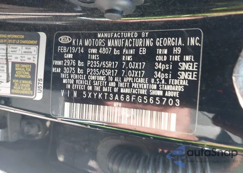 2015 Kia Sorento Lx from USA, damaged, VIN 5XYKT3A68FG565703